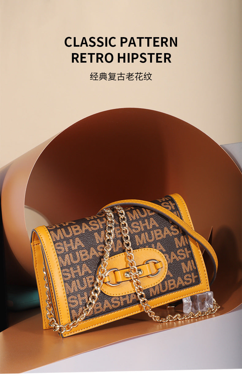 New Trendy Fashion Classic Retro Old Pattern Small Square Bag Personality Shoulder Bag Stylish Chain Crossbody Bag