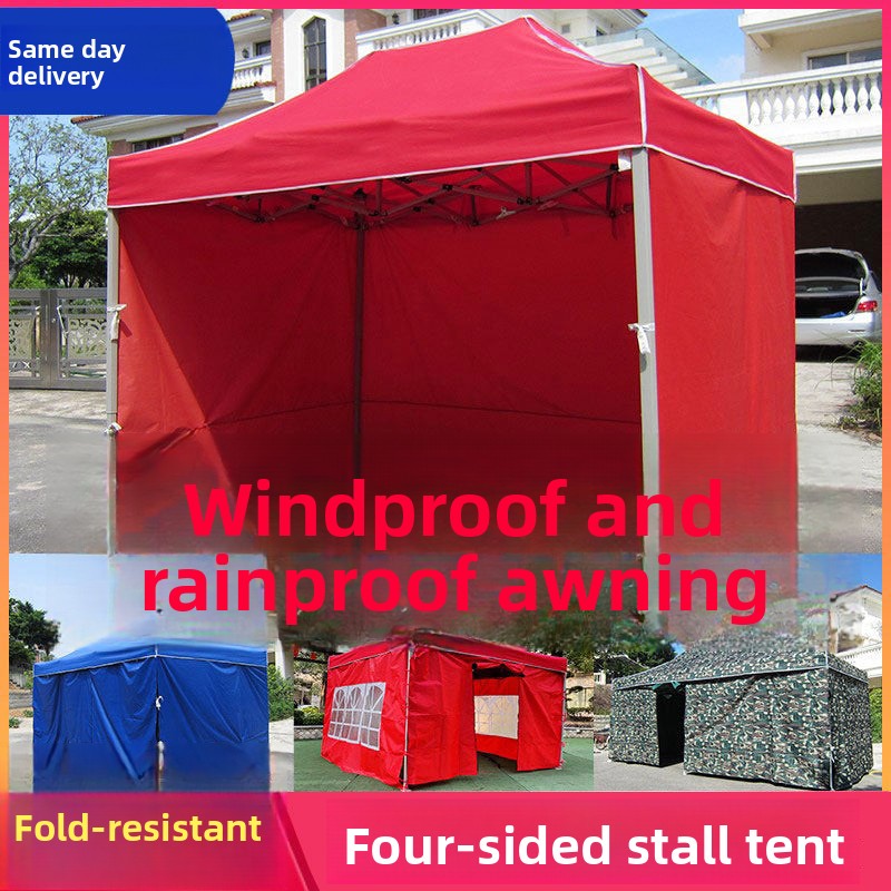 Night Market Stall Tent with Enclosure Transparent Four-Sided Windproof Rainproof Foldable Enclosure Four-Leg Umbrella Canopy Sunshade