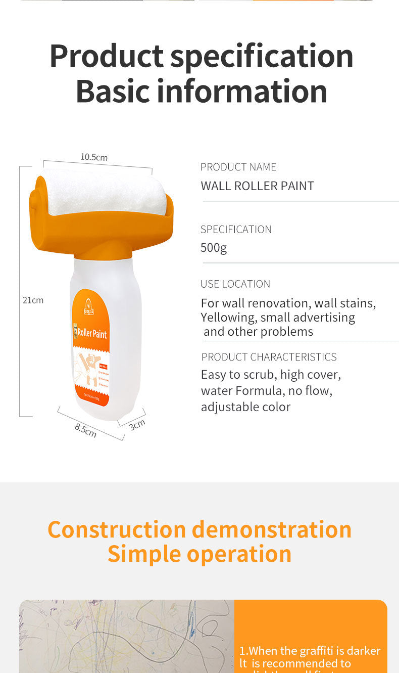 Orange Wall Large Roller Brush Repair Paint Water-Based Odorless Latex Paint Graffiti Cover Wall Roller Paint