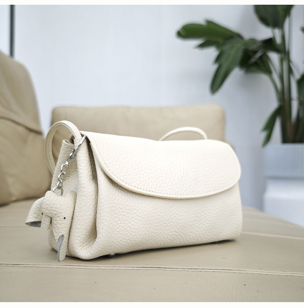 Genuine Leather Small Square Bag Daily Simple Women's Bag2025New Casual Little Elephant Commuting Versatile Cover Head Single Shoulder Crossbody Bag