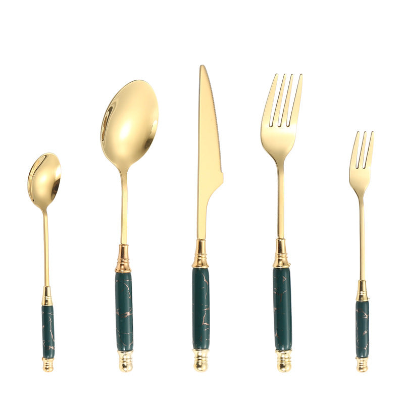 Stainless Steel Cutlery Restaurant Western Steak Knife Fork Imitation Marble Pattern Ceramic Handle Knife Fork Spoon Tea Spoon Tea Fork Set