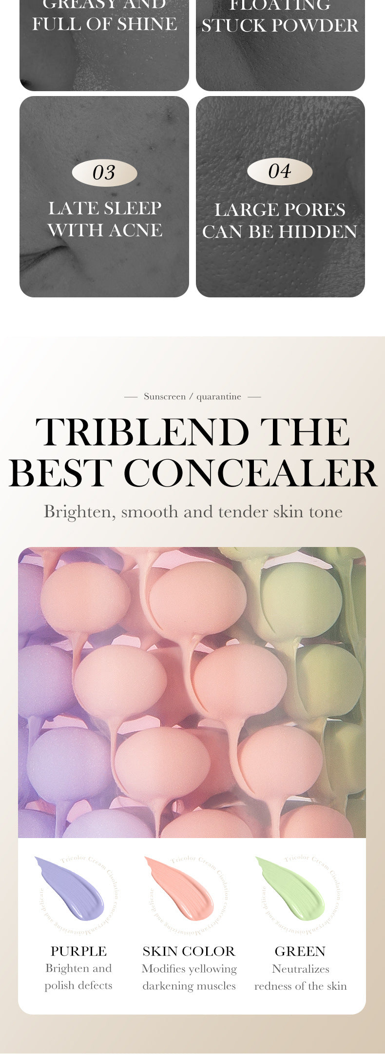 Makeup SADOER Three-color Rainbow Primer Brightening Skin Tone Sunscreen Makeup Base  Wholesale