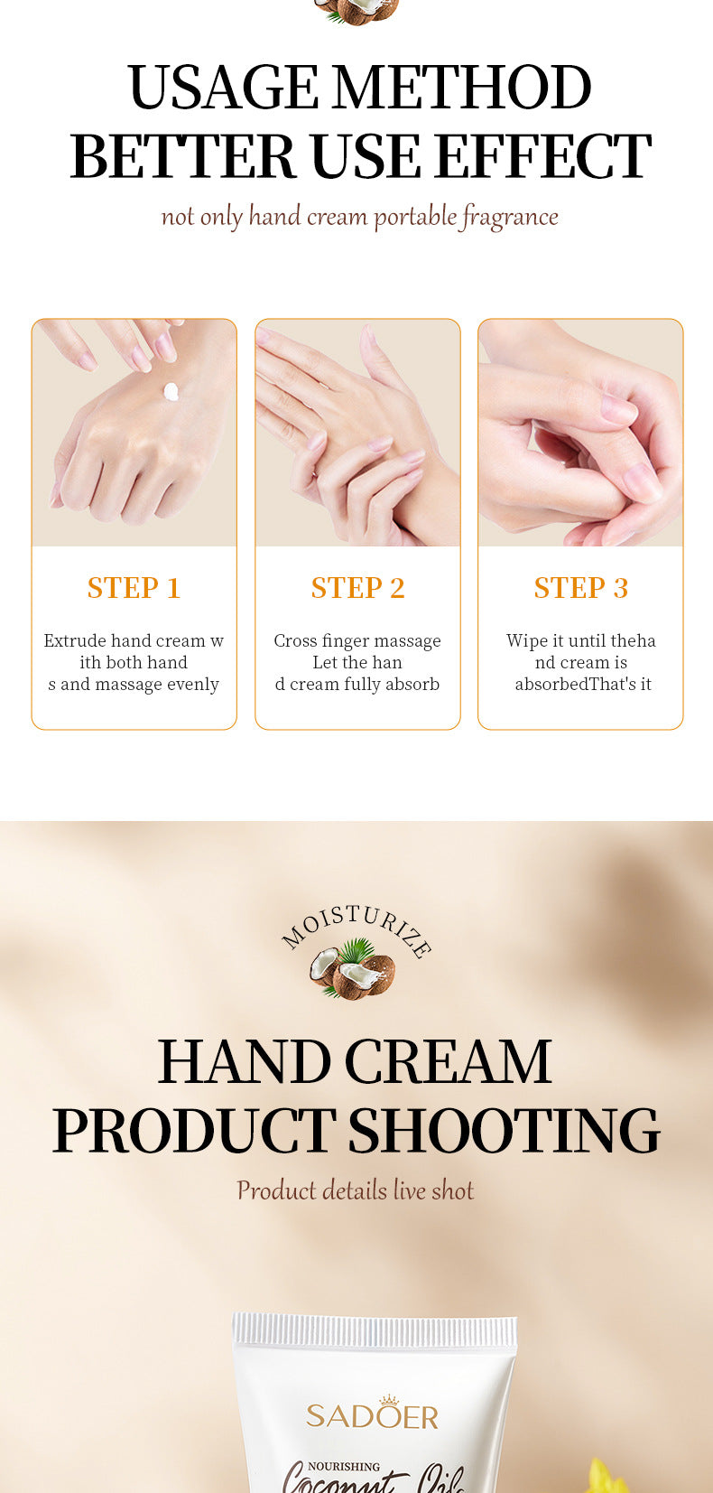 Coconut Hand Cream SADOER Hydrating, moisturizing, anti-chapping, nourishing hand cream for  foreign trade wholesale