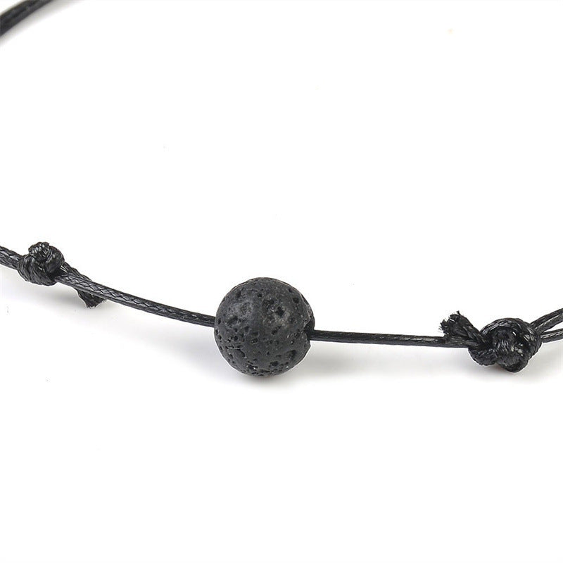 Men's Wax Thread Braided Necklace Stretchable Minimalist Niche Jewelry Set Clavicle Chain Volcanic Stone Braided Necklace