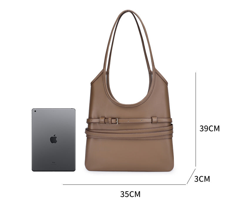 Trendy Belt Decorated Underarm Bag for Women, European and American Retro Style Tote Bag, Fashionable Large Capacity Women's Bag