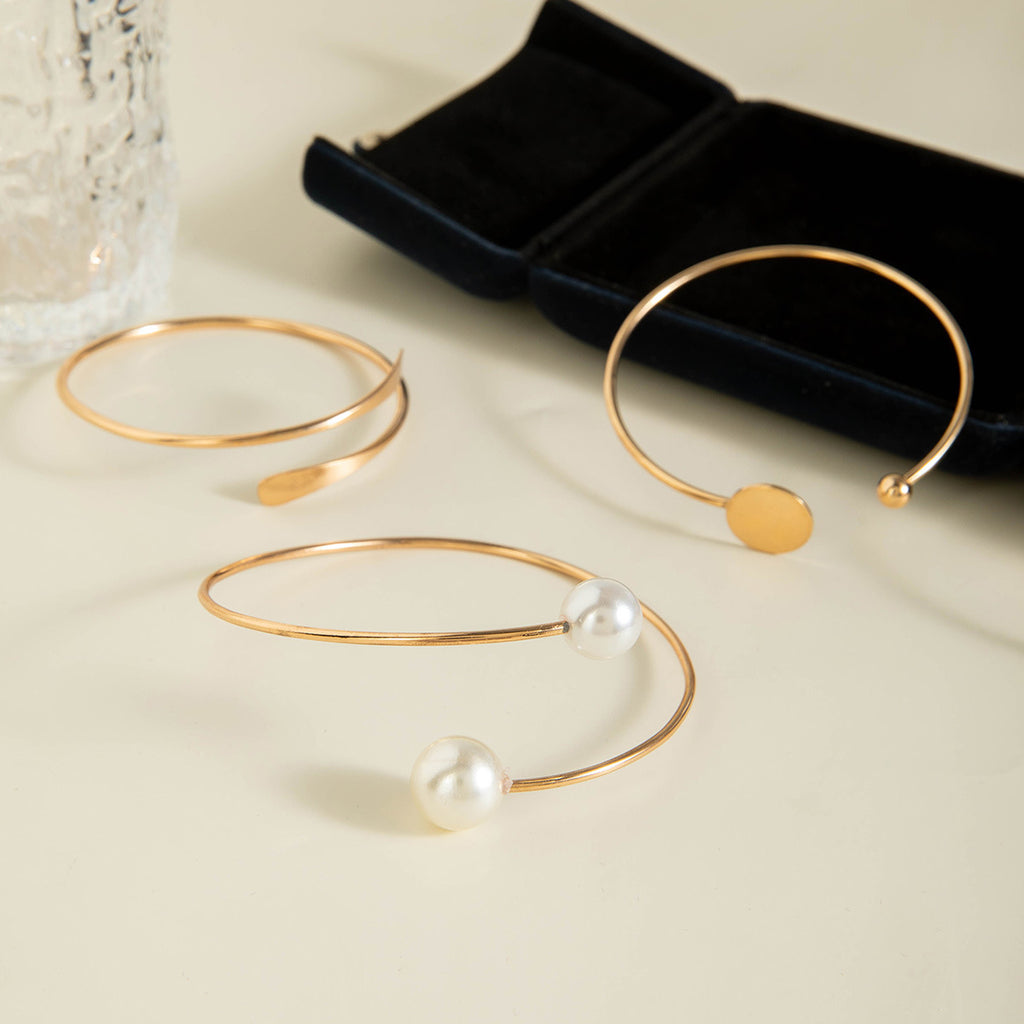 European and American Ornament Stackable Round Imitation Pearl Smooth Open Bracelet Fashion Jewelry Bracelet Wholesale