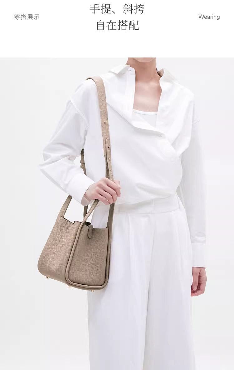 Medium Size Basket Series Women's Bag Top Layer Cowhide Fashion Women's Bag Large Capacity Shoulder Bag Crossbody Handbag Bucket Bag