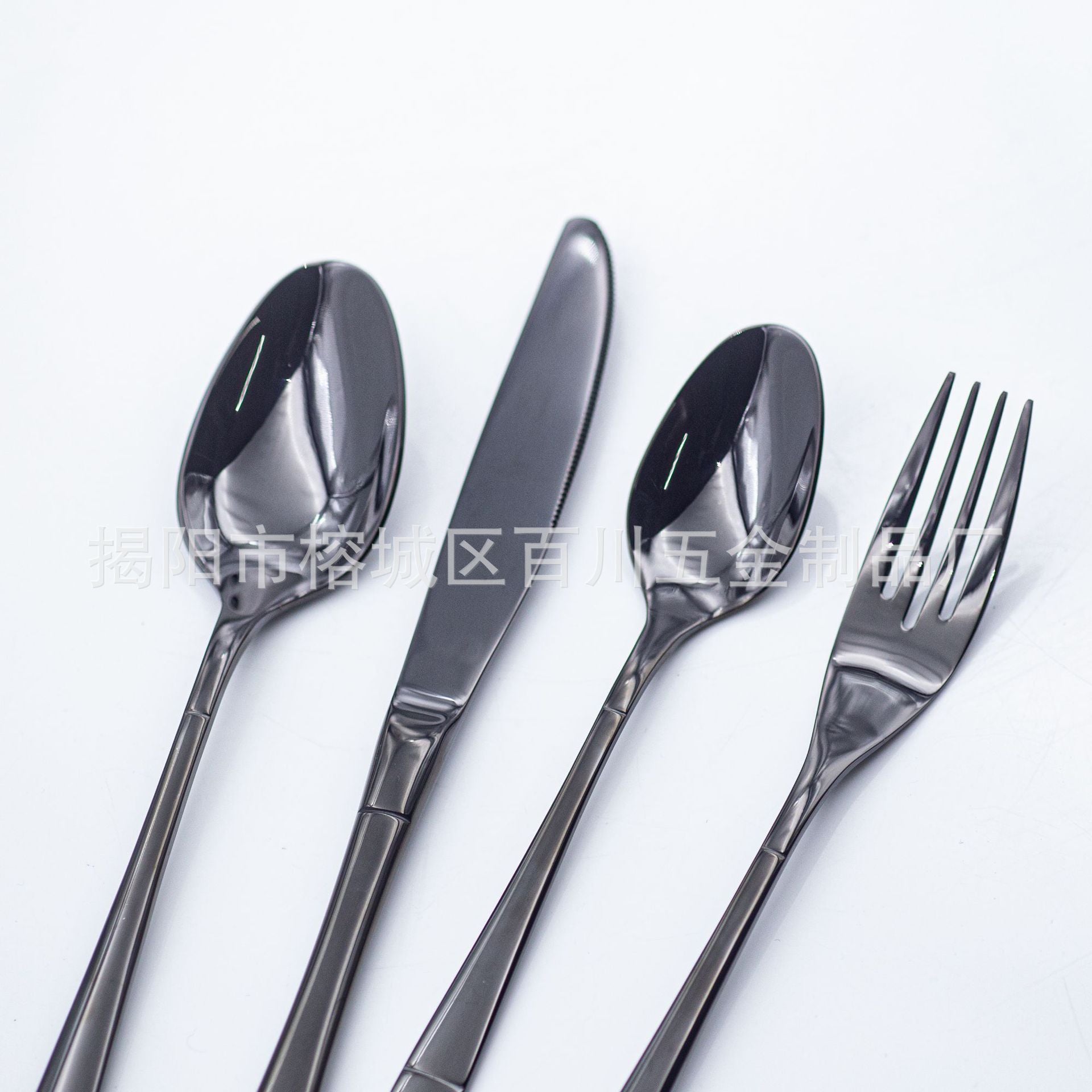 304Stainless Steel Cutlery Set Western Spoon Fork Four-Piece Set Titanium-Plated Square Handle Steak Knife Fork Spoon Gift Set