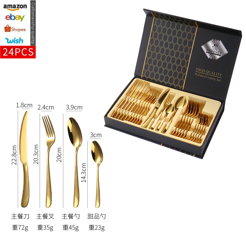 Stainless Steel Western Cutlery Star Diamond Knife Fork Spoon24Western-style Steak Knife, Fork, and Spoon Gift Set