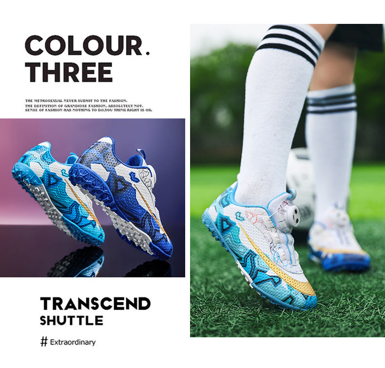 New Children's Rotating Buckle Broken Nail Training Football Shoes Girls Boys Primary School Students Competition Training Sneakers