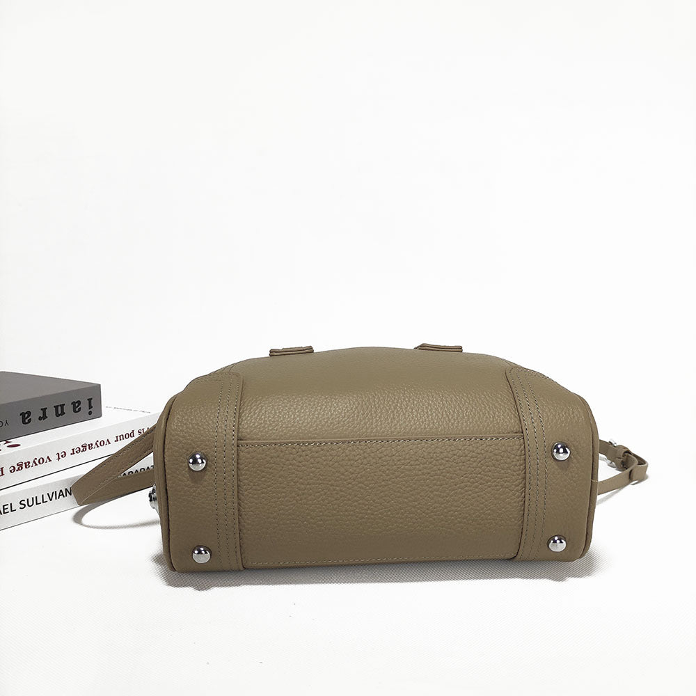 Large Capacity Genuine Leather Bag Top Layer Cowhide Women's Bag Single Shoulder Crossbody Ladies' Bag Handbag Round Bag Fashion Versatile