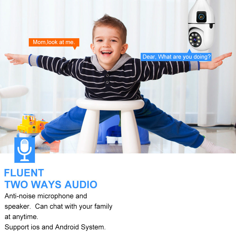Binocular Bulb Camera360360-degree panoramic dual-screen display Dual Lens Household WiFi Remote Indoor Camera