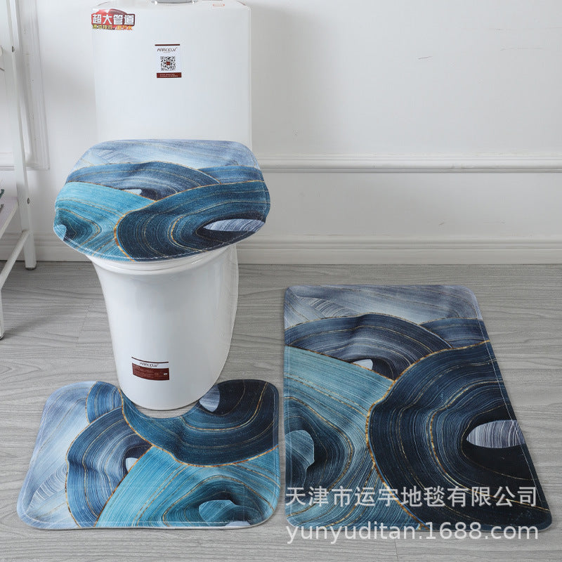 Coral Fleece Toilet Three-Piece Set Bathroom Mat Flannel Water Absorption Non-Slip Foot Mat Manufacturer Label