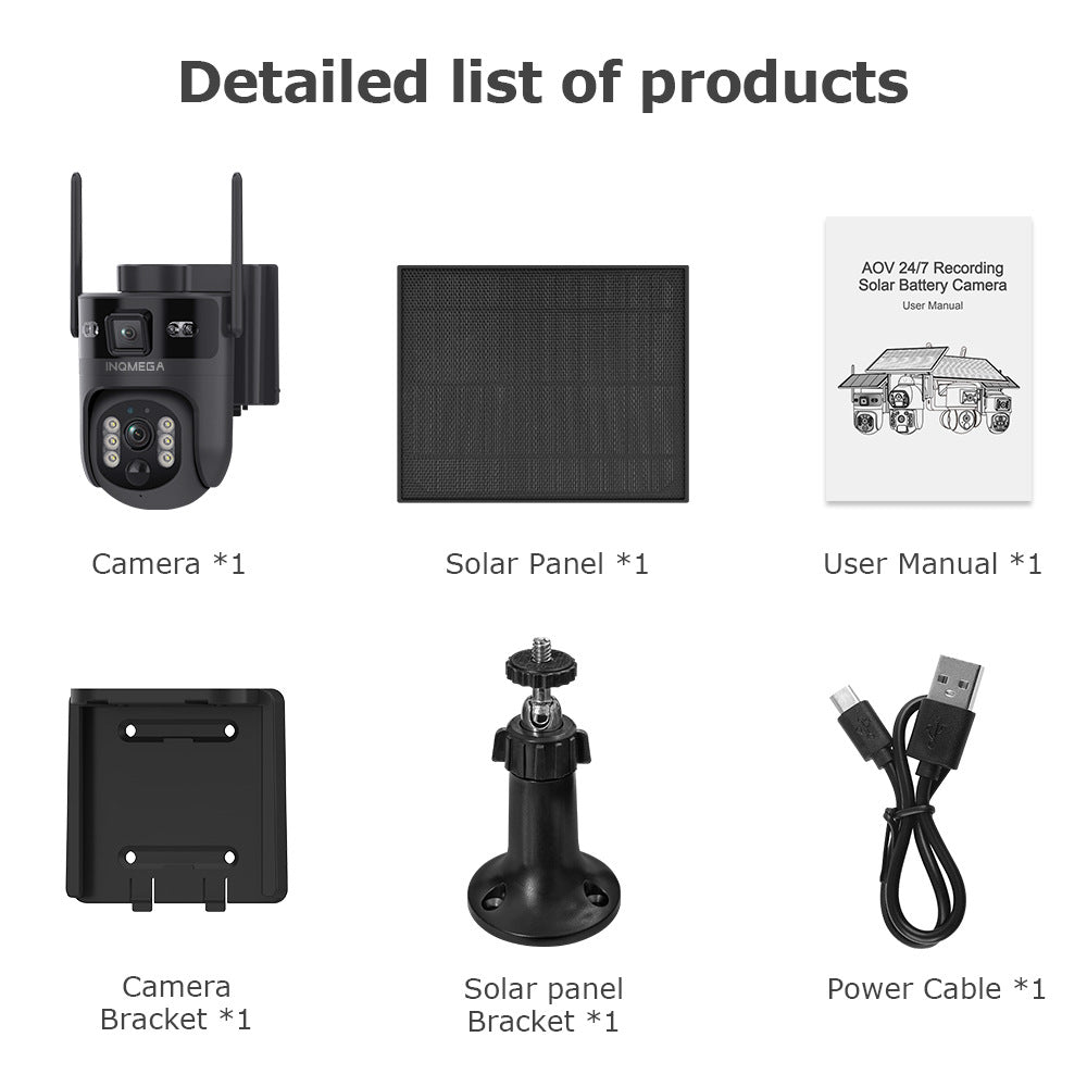 New Product aov Solar-powered Camera6MP High-definition full-color binocular camera with low power consumption for all-day recording