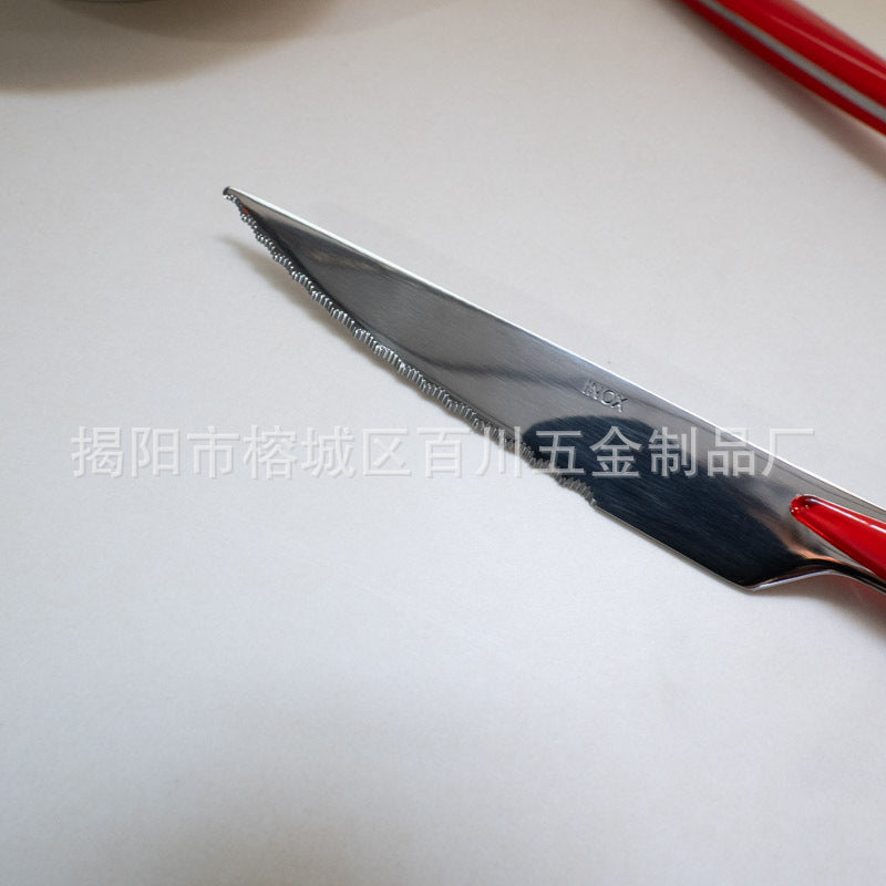 18/10Western Cutlery Set Stainless Steel Knife Fork Spoon Dopamine Color Long Handle Spoon High Aesthetic Home Use