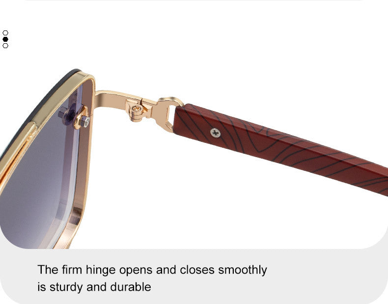 2025New European and American Fashion Square Frame Sunglasses for Men Retro Imitation Wood Grain Temple Double Bridge Sun Protection Sunglasses for Men