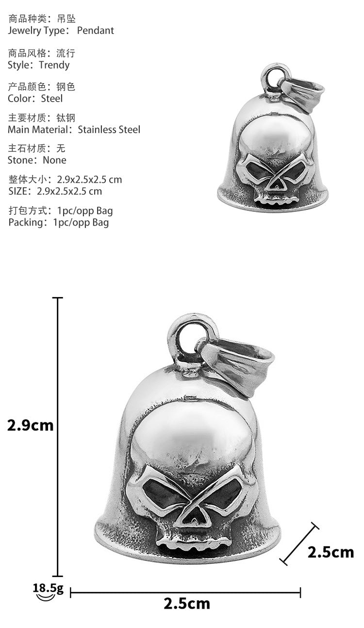 Stainless Steel Jewelry for Men and Women, Vintage Fashion Personality Bell Necklace, Titanium Steel Skull Pendant Accessories Wholesale