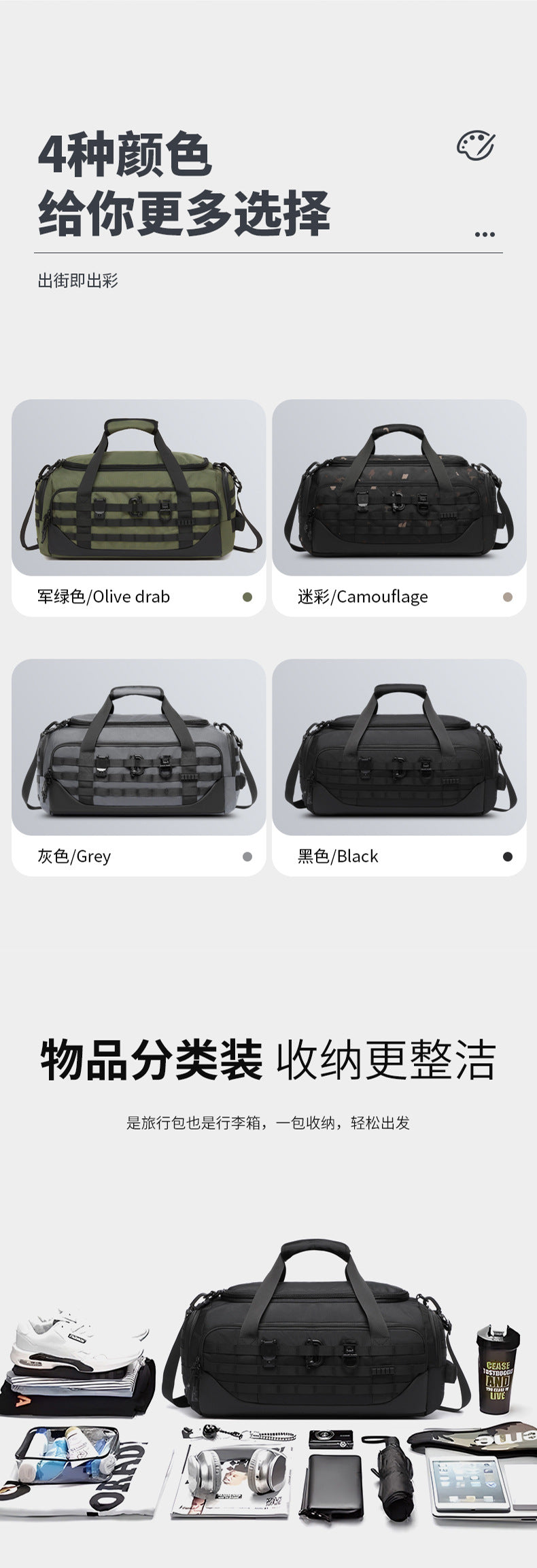 ozuko Men's Travel Bag Handheld Large Capacity Waterproof Sports Bag Tactical Commuting Multifunctional Business Travel Bag