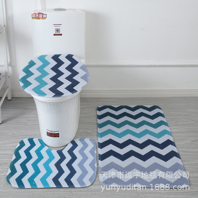 Coral Fleece Toilet Three-Piece Set Bathroom Mat Flannel Water Absorption Non-Slip Foot Mat Manufacturer Label