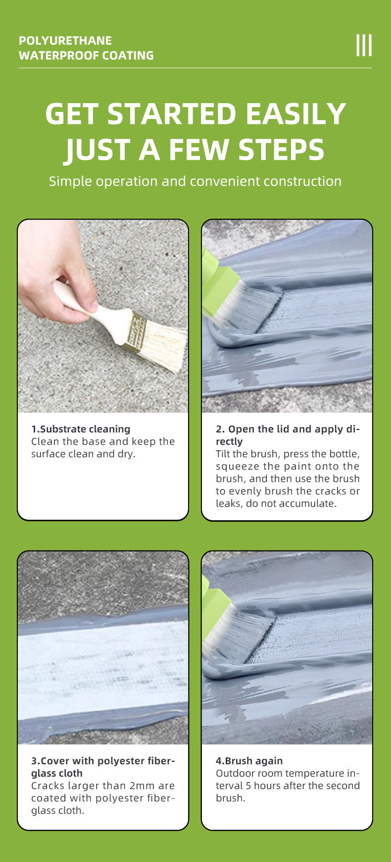 Water-Based Polyurethane Multi-Color Waterproof Leak Repair Roof Waterproof Glue Coating Brush House Leak Coating Sealant
