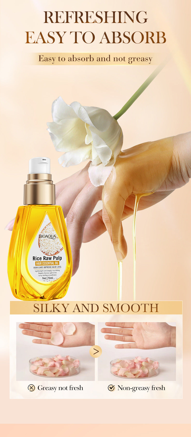 Rice Puree Hair Care Essential Oil70ml BIOAOUA Smooth Repair Conditioner  Wholesale