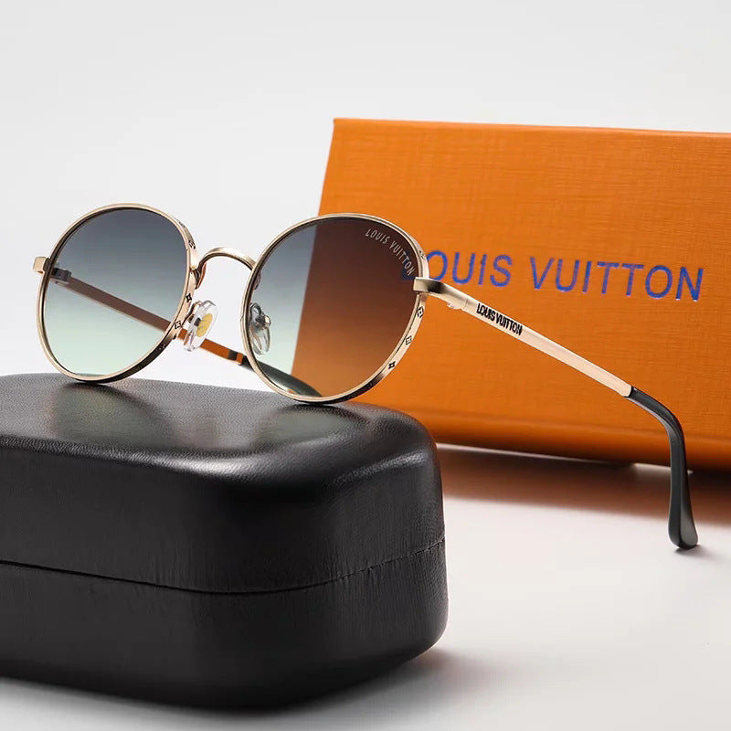 New Classic Retro Single Beam Leopard Head Decorative Sunglasses Men's Driving Metal Round Frame Sunglasses
