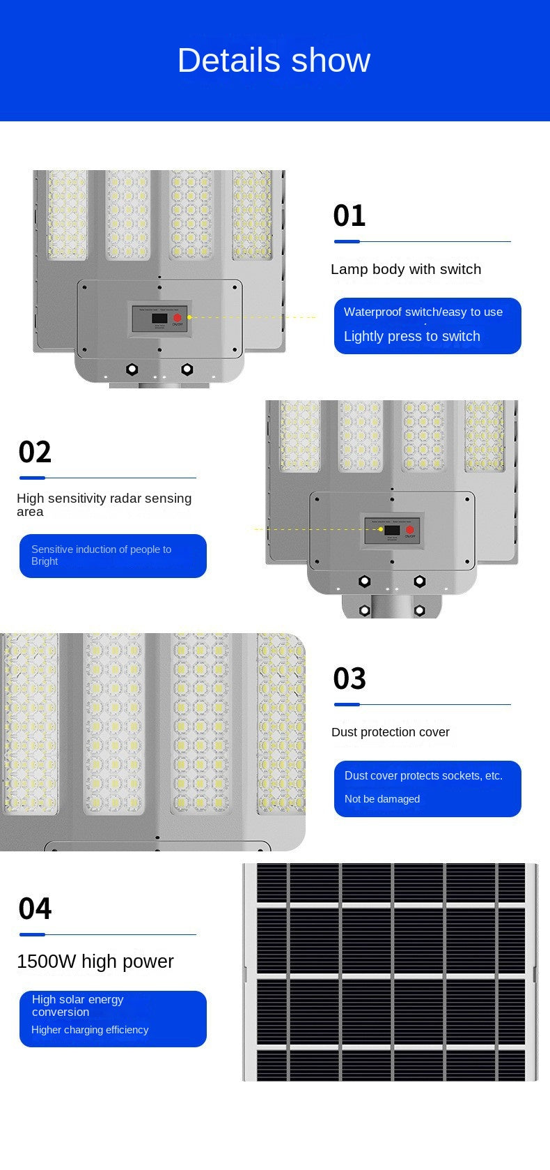 Super Bright Integrated Solar Street Light High Power LED Intelligent Induction ABS Body IP65 for Outdoor Garden Rural Street