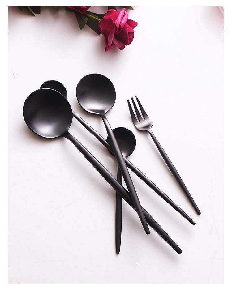304Portuguese Full Series Western Cutlery Matte Retro Tableware Steak Knife Fork Spoon Dessert Knife Ice Spoon Set