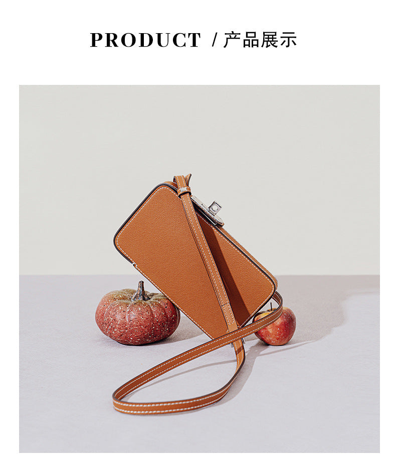 New Fashion Versatile Lock Buckle Phone Bag Solid Color Palm Print Box Bag Simple Mini Crossbody Bag for Women