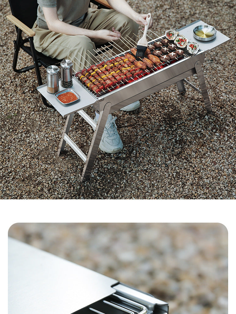 Barbecue Grill Thickened Stainless Steel Home Outdoor Portable Folding Grill Charcoal Drawer Type Barbecue Stove