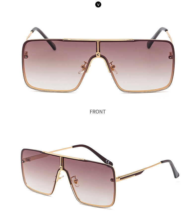 New Large Frame Sunglasses for Men Metal Frame One-piece Fashion Internet Celebrity Square Frame Glasses Trendy Sun Protection Driving Sunglasses