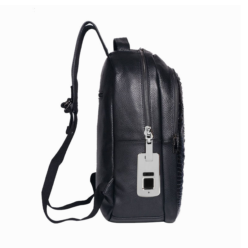 Fingerprint Unlock Men's Bag Genuine Leather Backpack Crocodile Top Layer Cowhide Business Travel Laptop Business Trip