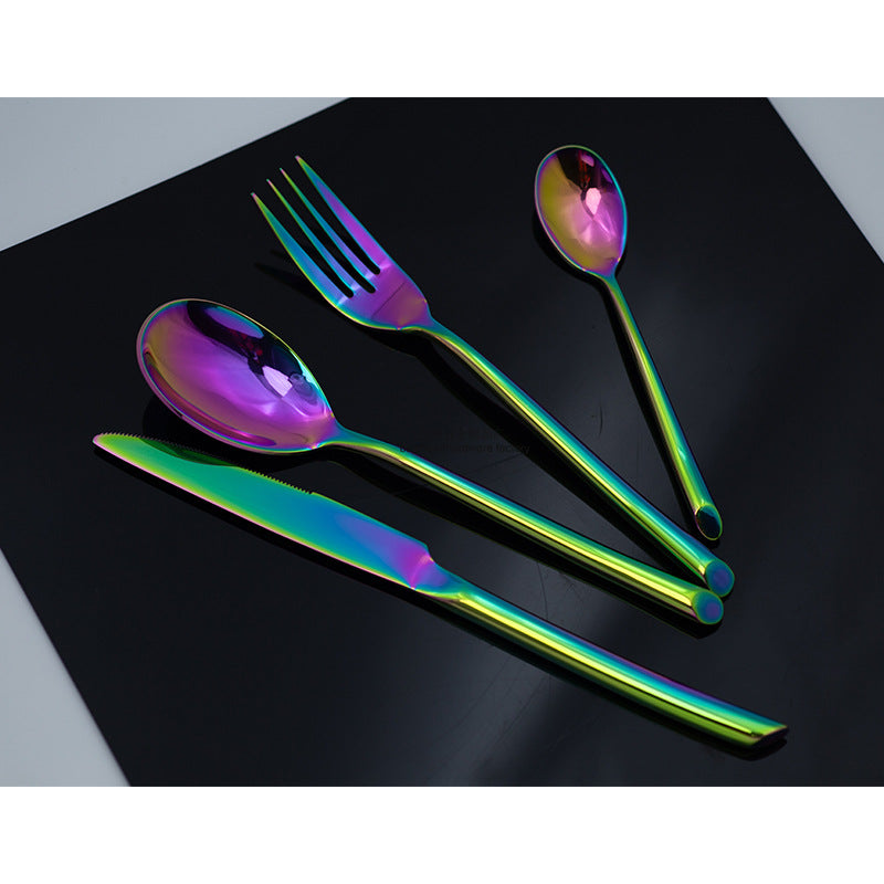 American Style Stainless Steel Western Steak Knife Slanted Tail Knife Fork Spoon Mirror Polished Tea Set3Solid Fork with Teeth