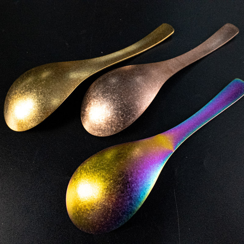 Pure Titanium Spoon Household Uncoated Ice Flower Craft Outdoor Pure Titanium Soup Spoon Hot Pot Wide Spoon High Temperature Coloring Titanium Soup Spoon