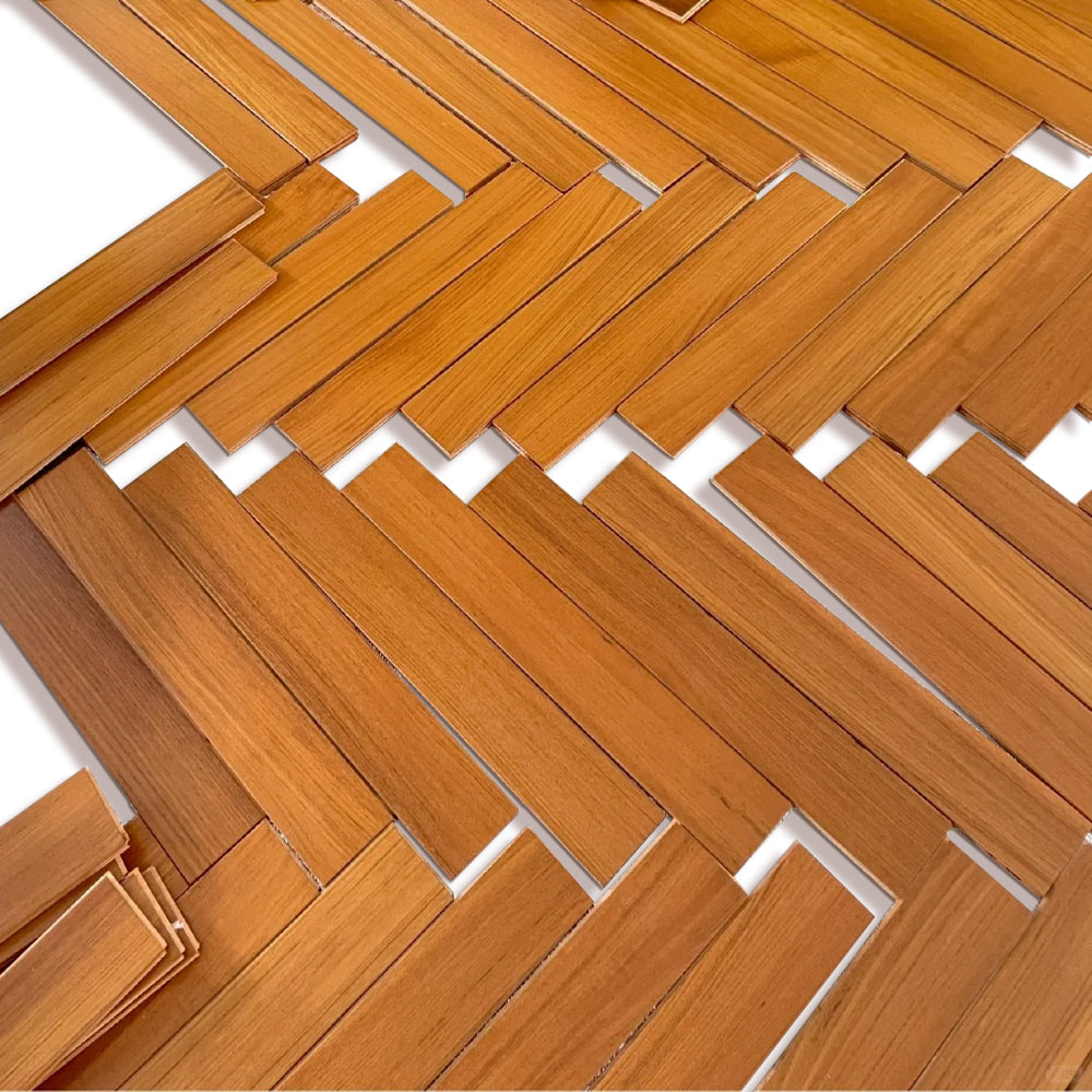 14mm Engineered Teak Herringbone Wood Flooring | Stable Construction | Custom Surface for Residential Outdoor Exterior Use |