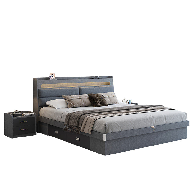 Technology Cloth Bed1.8Small Apartment Bedroom Double Bed Gray High Box Storage Bed with Technology Fabric Wear-Resistant Bed