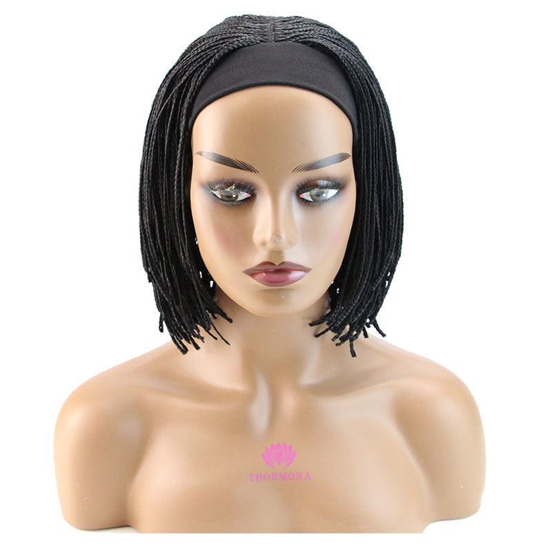 Hairband Small Braids Wig European and American Style Women's Small Curly Synthetic Hair Wig African Drawstring Braids Short Hair Trendy Short Hair