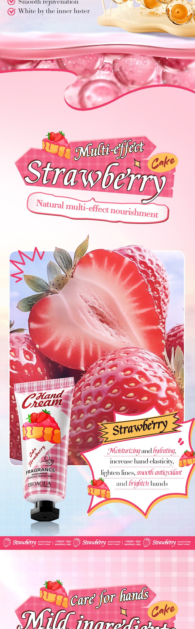 Strawberry Cake Hand Cream BIOAOUA Fragrance Hand Cream  Foreign Trade Wholesale