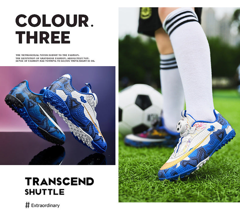 New Children's Rotating Buckle Broken Nail Training Football Shoes Girls Boys Primary School Students Competition Training Sneakers