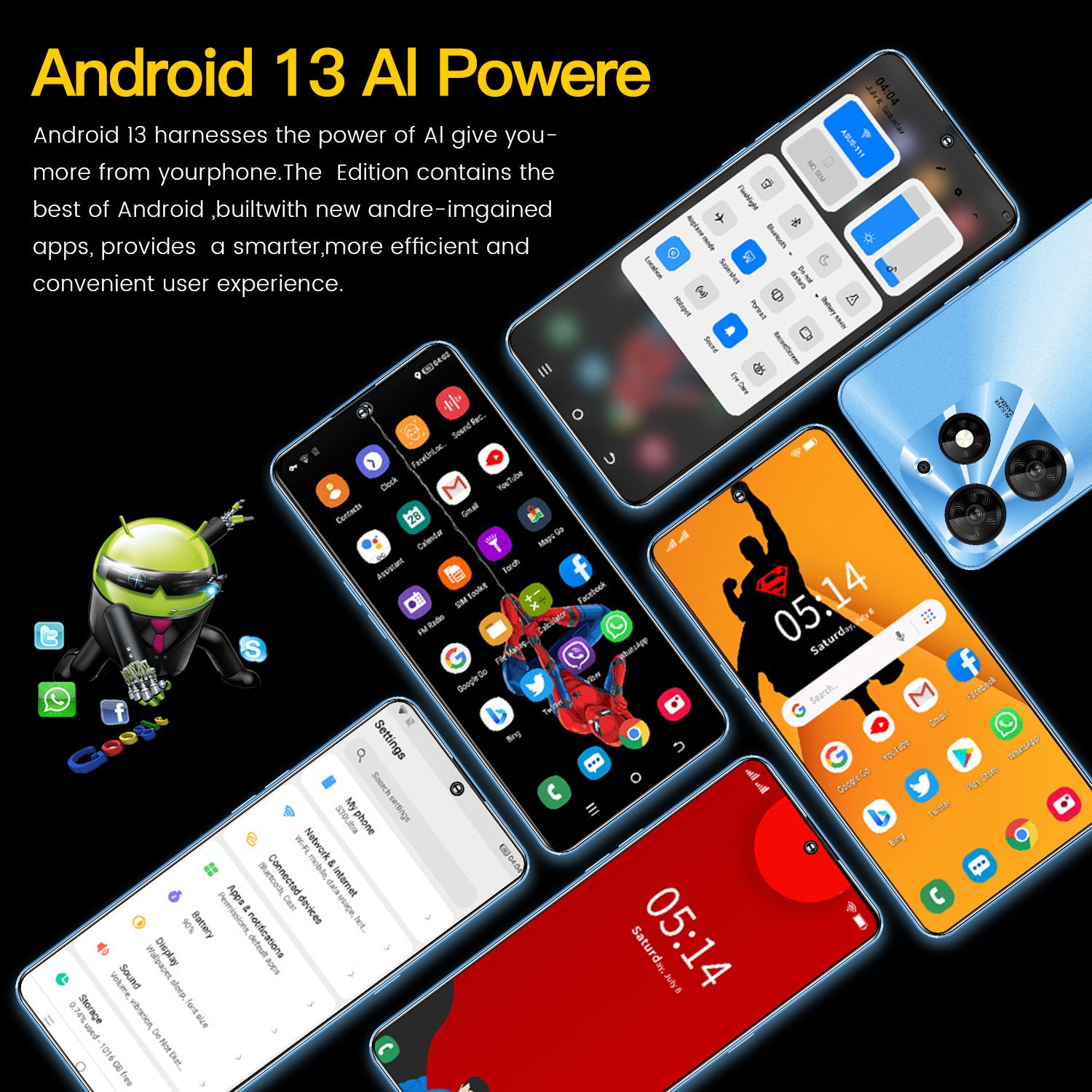 Mobile Phone Spark10 Pro Android4G Mobile Phone16+1T Side fingerprint scanner AI Smartphone(Popular)