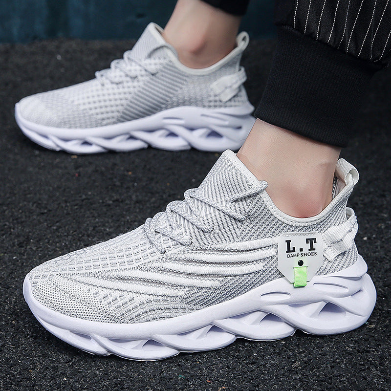 2025Men's Summer New Running Mesh Breathable Shock Absorption Sports Shoes Versatile Flyknit Large Size Mesh Casual Shoes