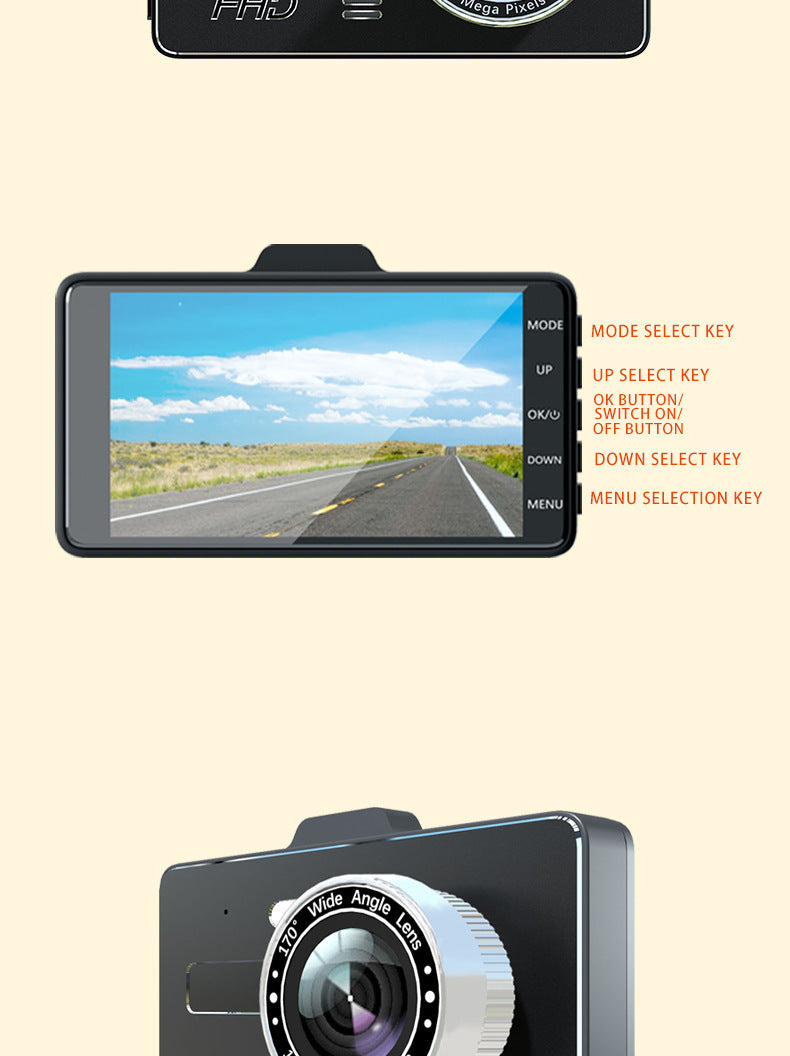 Car HD1080P Touch Screen4Dual Lens Front and Rear Dual Recording Dash Cam with Rear View Camera