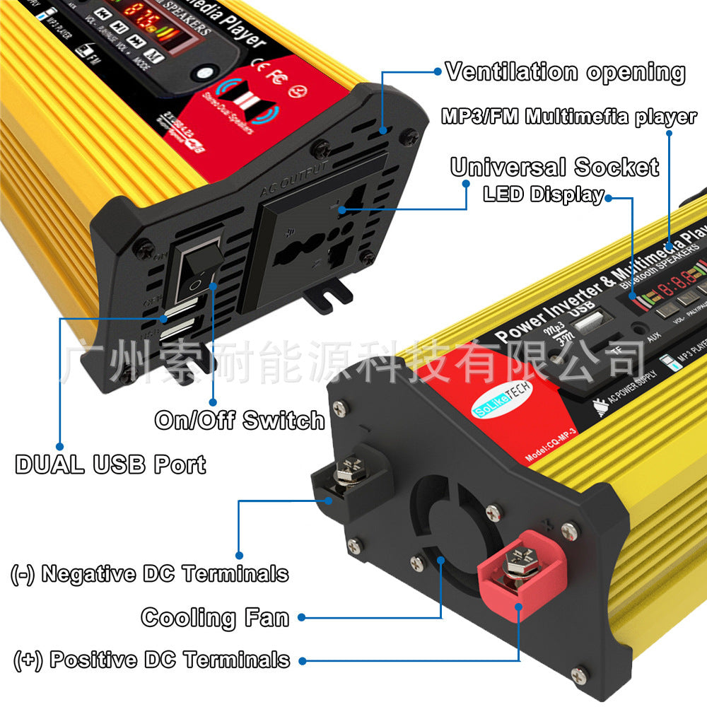 Inverter with multimedia player Bluetooth MP3/FM Function 12V Turn110V/220V inverter