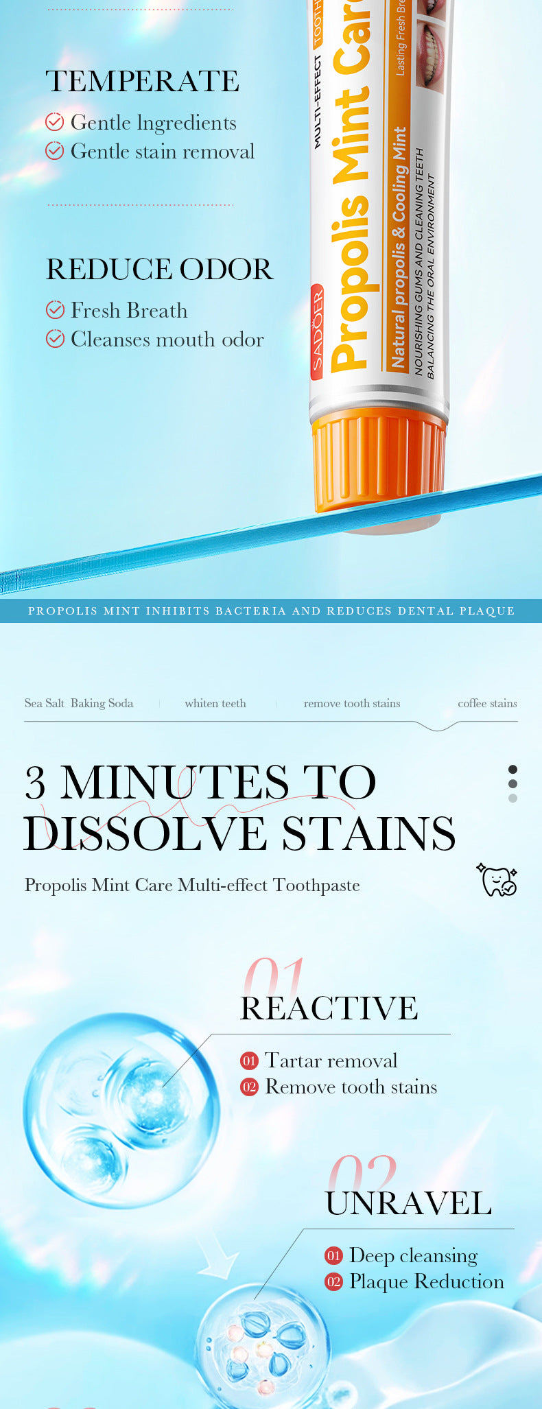 Mint Toothpaste100gSADOER Propolis Sea Salt Ginger Cleans Tartar Strengthens Teeth  Wholesale