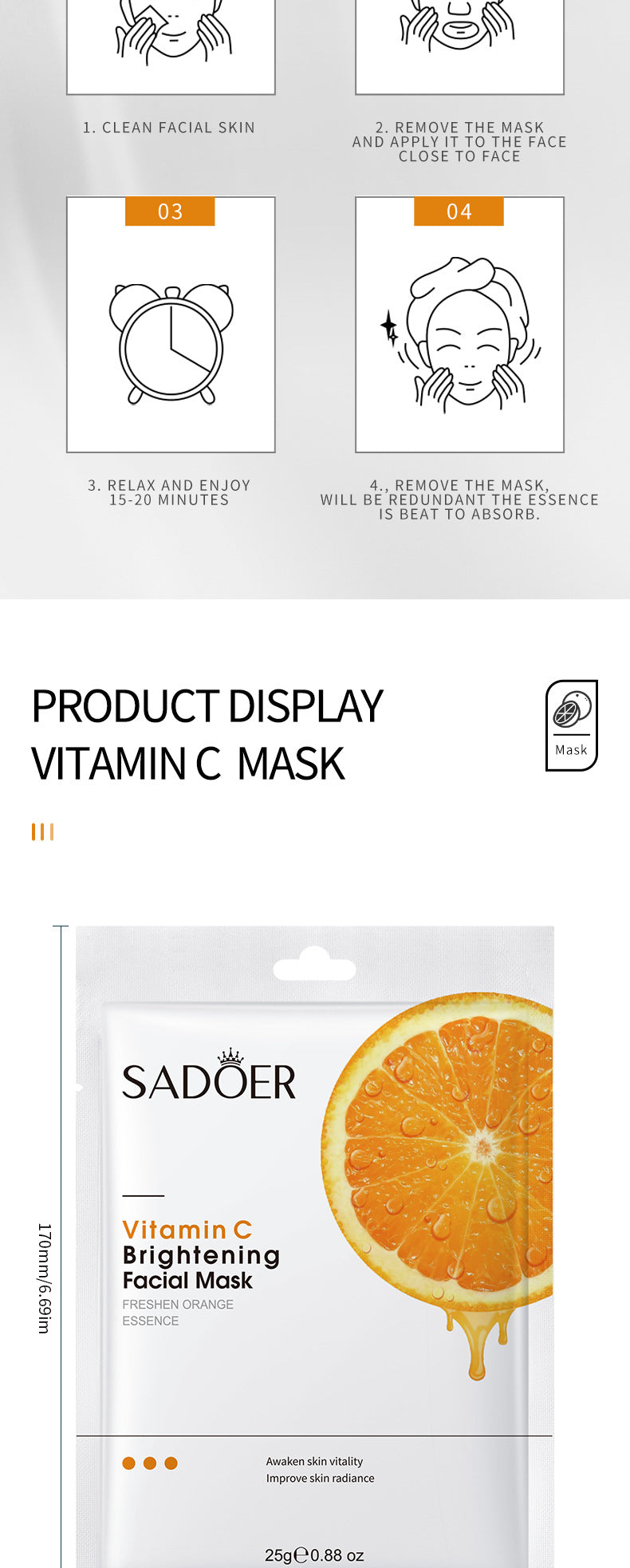 Vitamin C Facial Mask25gSADOER Hydrating Moisturizing and Nourishing VC Facial Mask Sheet Pack Live Export Wholesale