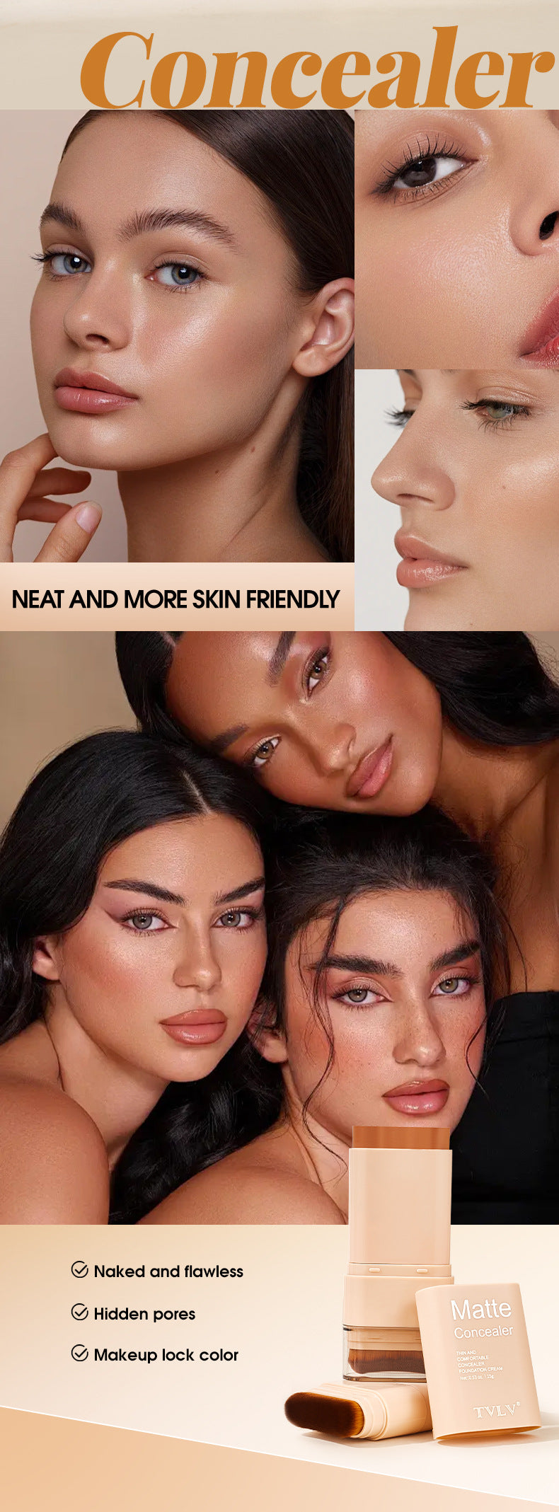 TK Specialized Flawless Dual-Head Eraser Foundation Stick Water Glossy Skin Concealer Long-Lasting with Brush Head Hydrating Makeup Remover
