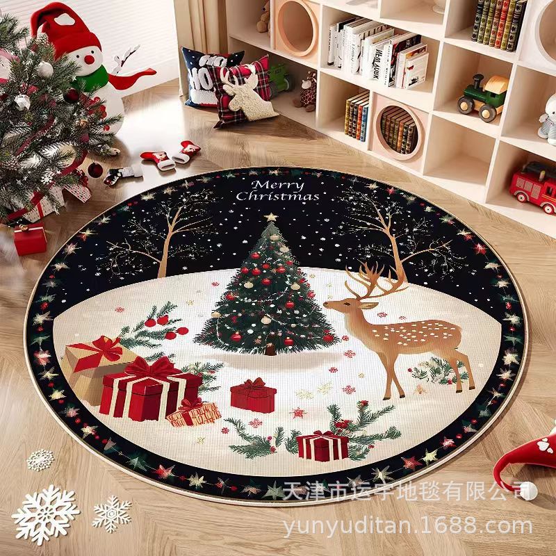 Christmas Carpet Round Living Room Mat Christmas Decoration Atmosphere Mat Christmas Tree Mat Labeling and Shipping