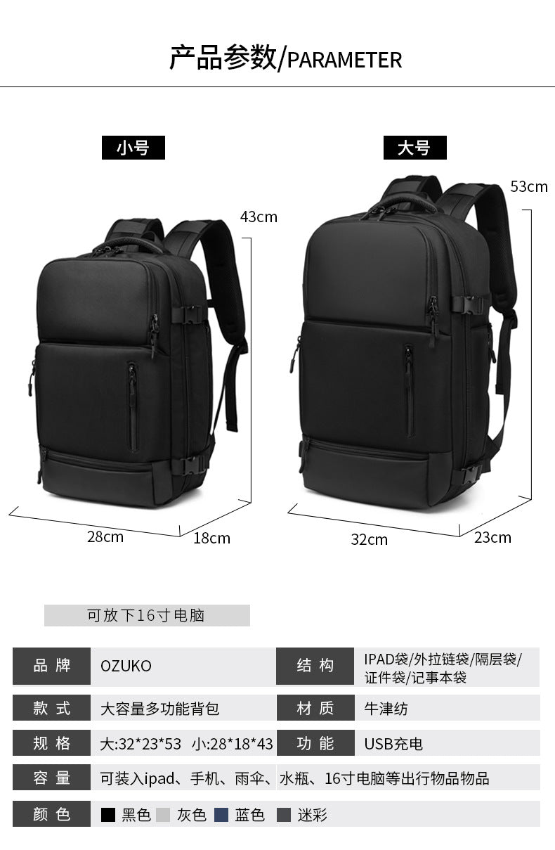 OZUKO Men's Backpack1715-inch Laptop Bag Business Travel Large Capacity Waterproof Commuting Sports Backpack