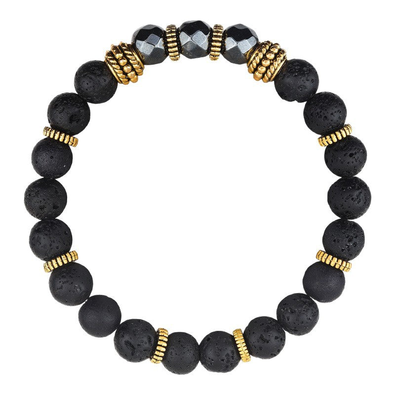 Frosted Spacer Bracelet8mm Beaded Elastic Bracelet Men's Obsidian Single Circle Faceted Bead Volcanic Stone Bracelet