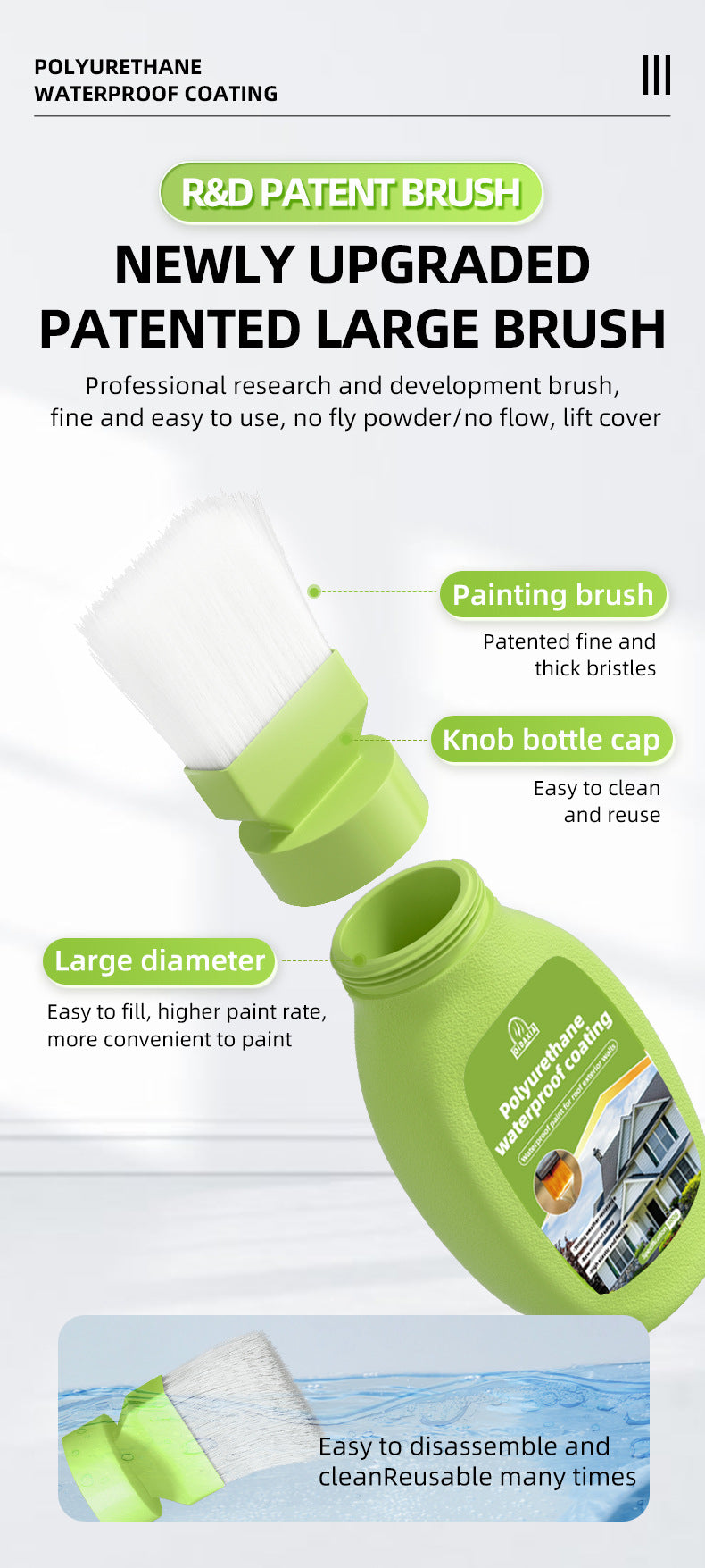 Water-Based Polyurethane Multi-Color Waterproof Leak Repair Roof Waterproof Glue Coating Brush House Leak Coating Sealant